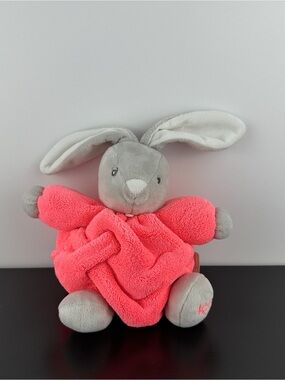 Kaloo France Rare Plume Chubby Bunny Rabbit 8" Gray Neon Pink Lapin Plush